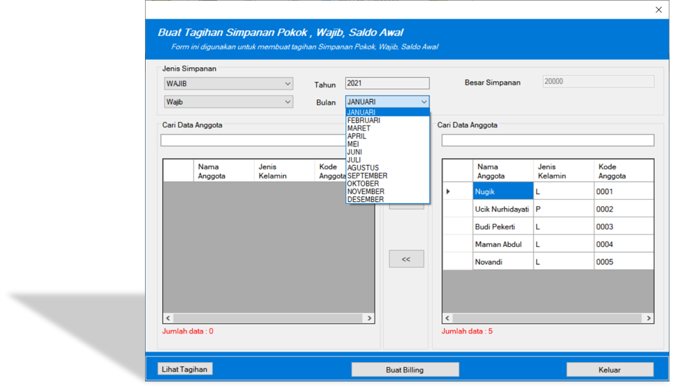 Form Buat Tagihan Simpanan Pokok